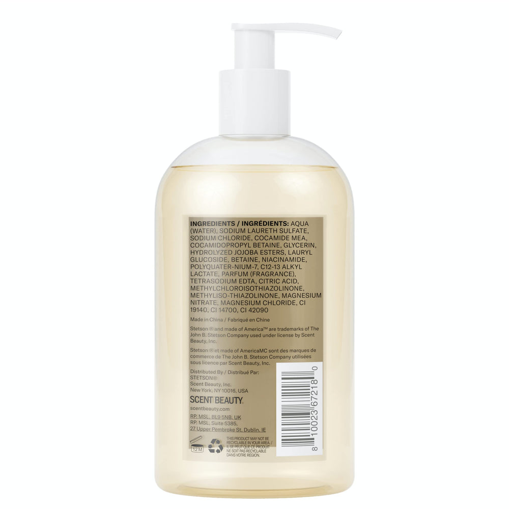 SCENT BEAUTY Stetson Original Invigorating Hair and Body Wash pour captures citrus and patchouli fragrance.
