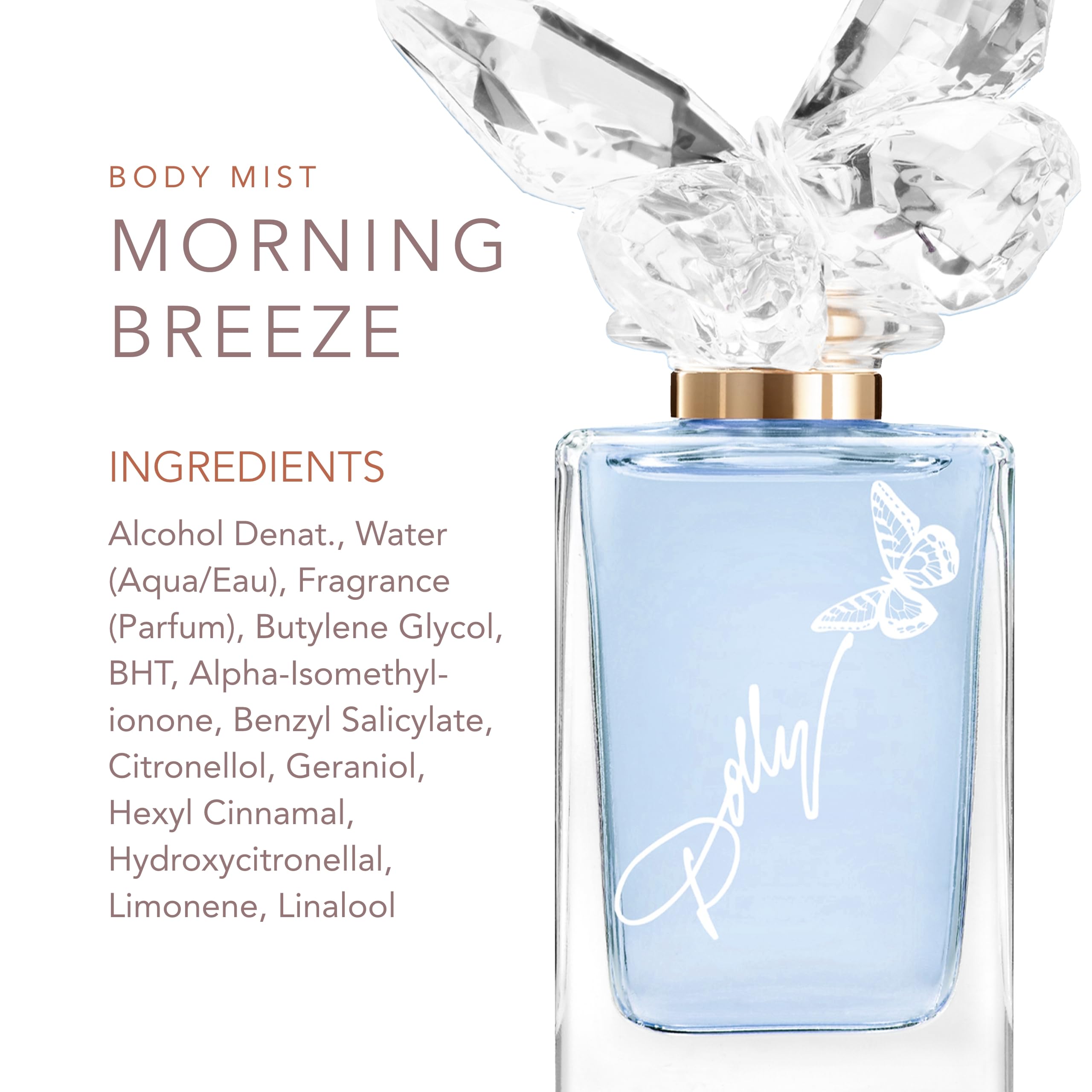 SCENT BEAUTY Dolly Parton EDT close-up showing butterfly bottle and label.
