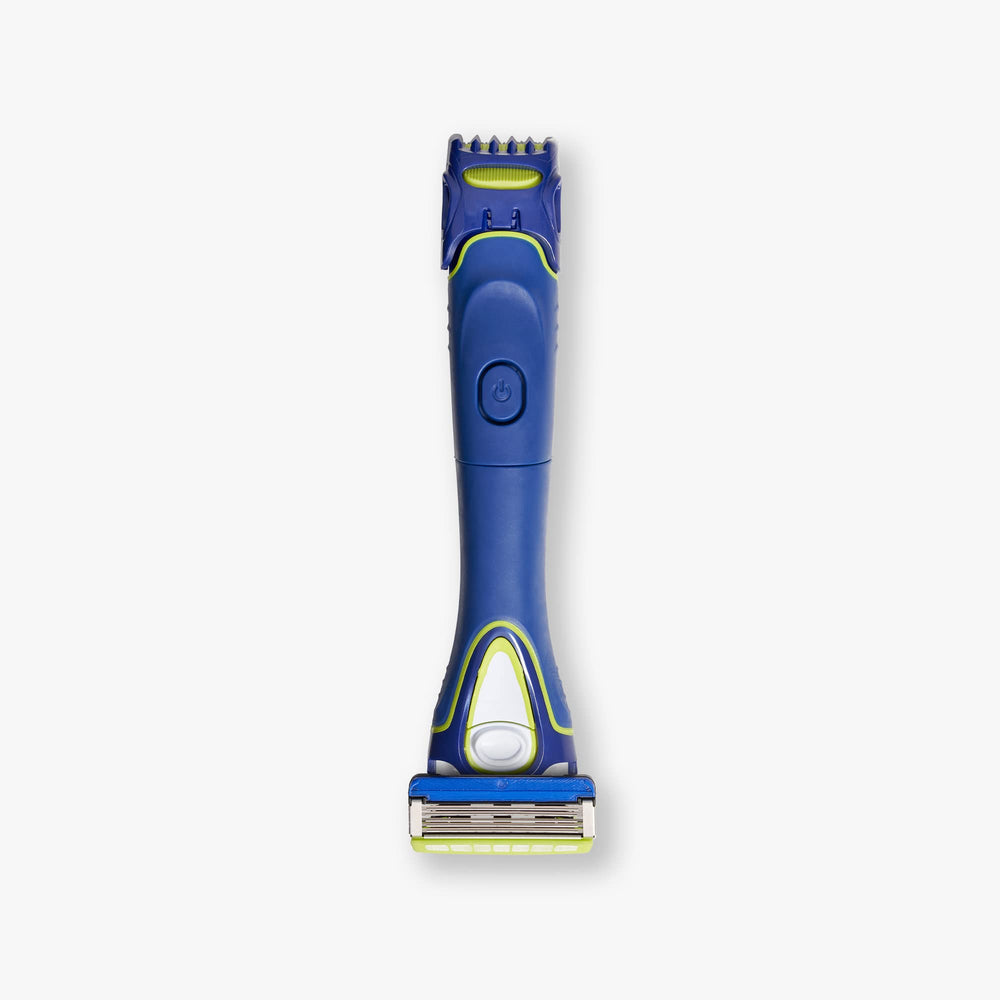 Schick Hydro 5 Groomer with Skinguards on blades — reduced friction for smoother passes.
