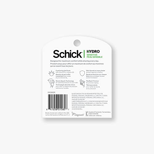 Schick Hydro 5 Sense cuchillas deslizantes de alto rendimiento con guardas de piel.