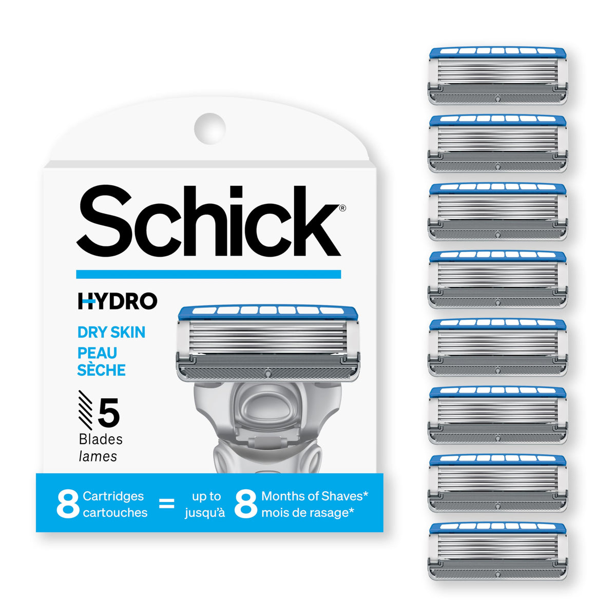 Schick Hydro 5 Sense Hydrate refills pack front view with hydrating gel for smoother shave