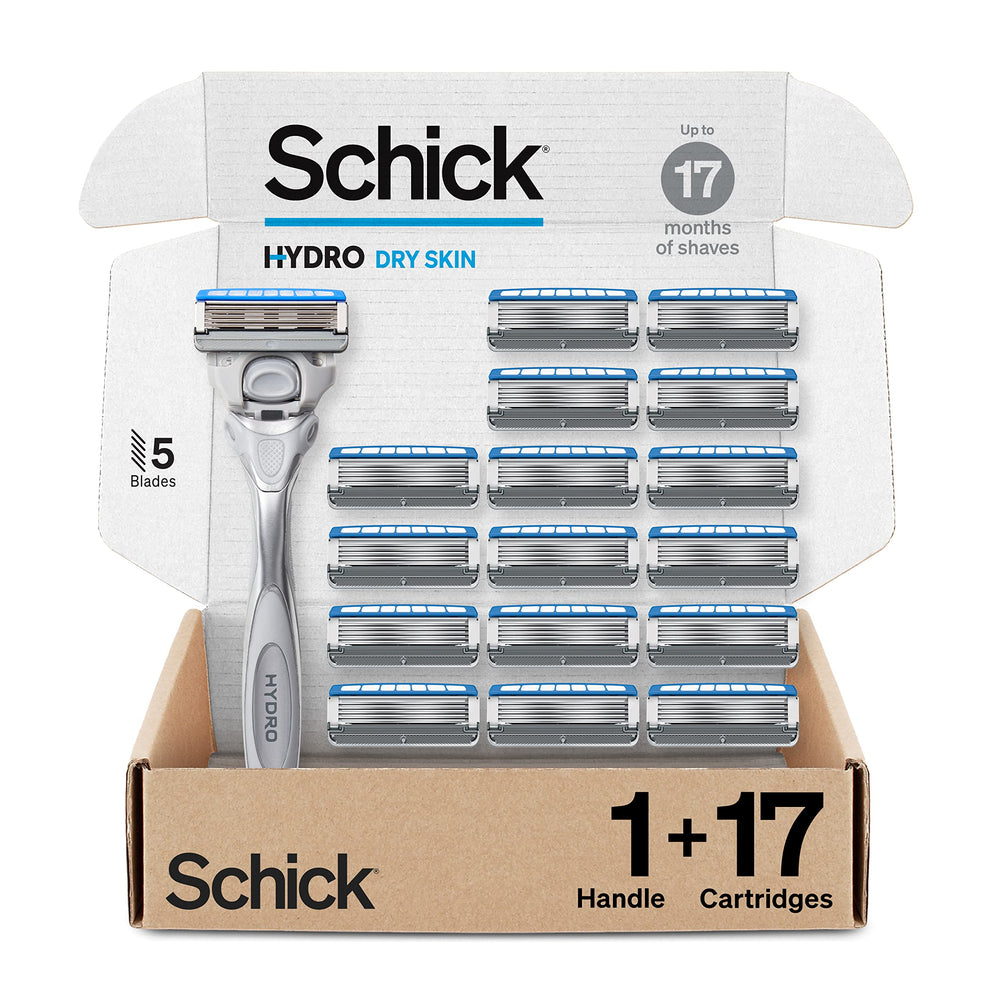 Schick Hydro Dry Skin Razor handle provides comfortable grip for precise shaving.