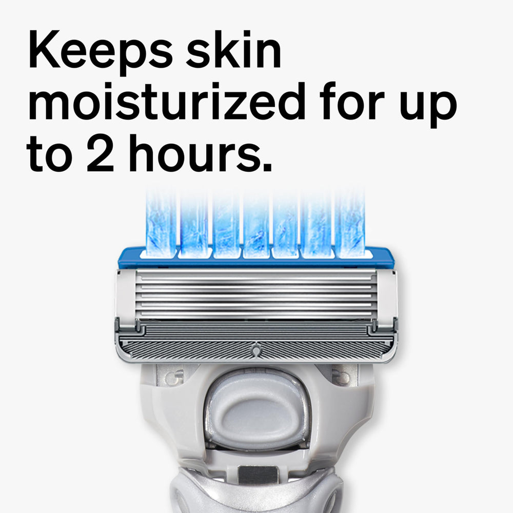 Schick Hydro Dry Skin refills with Flip Back Precision Edger for crisp lines.