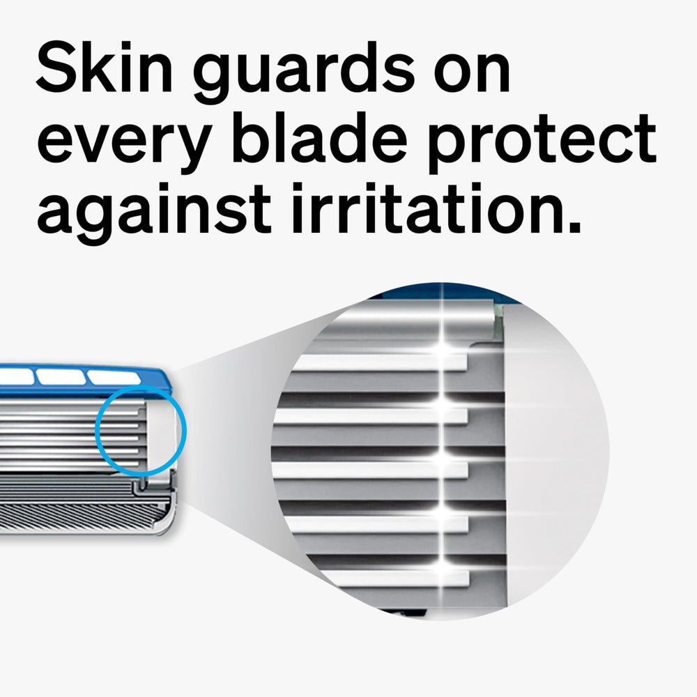 Schick Hydro Dry Skin refills on-razor edge demonstrates Flip Back Precision Edger