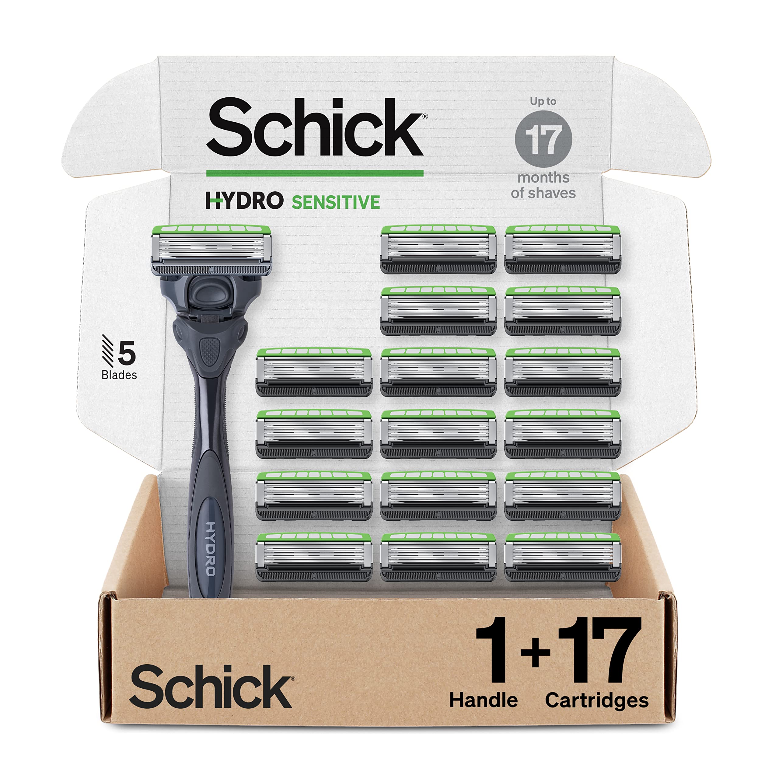 Schick Hydro Sensitive razor handle with ergonomic grip for comfortable, controlled shaves