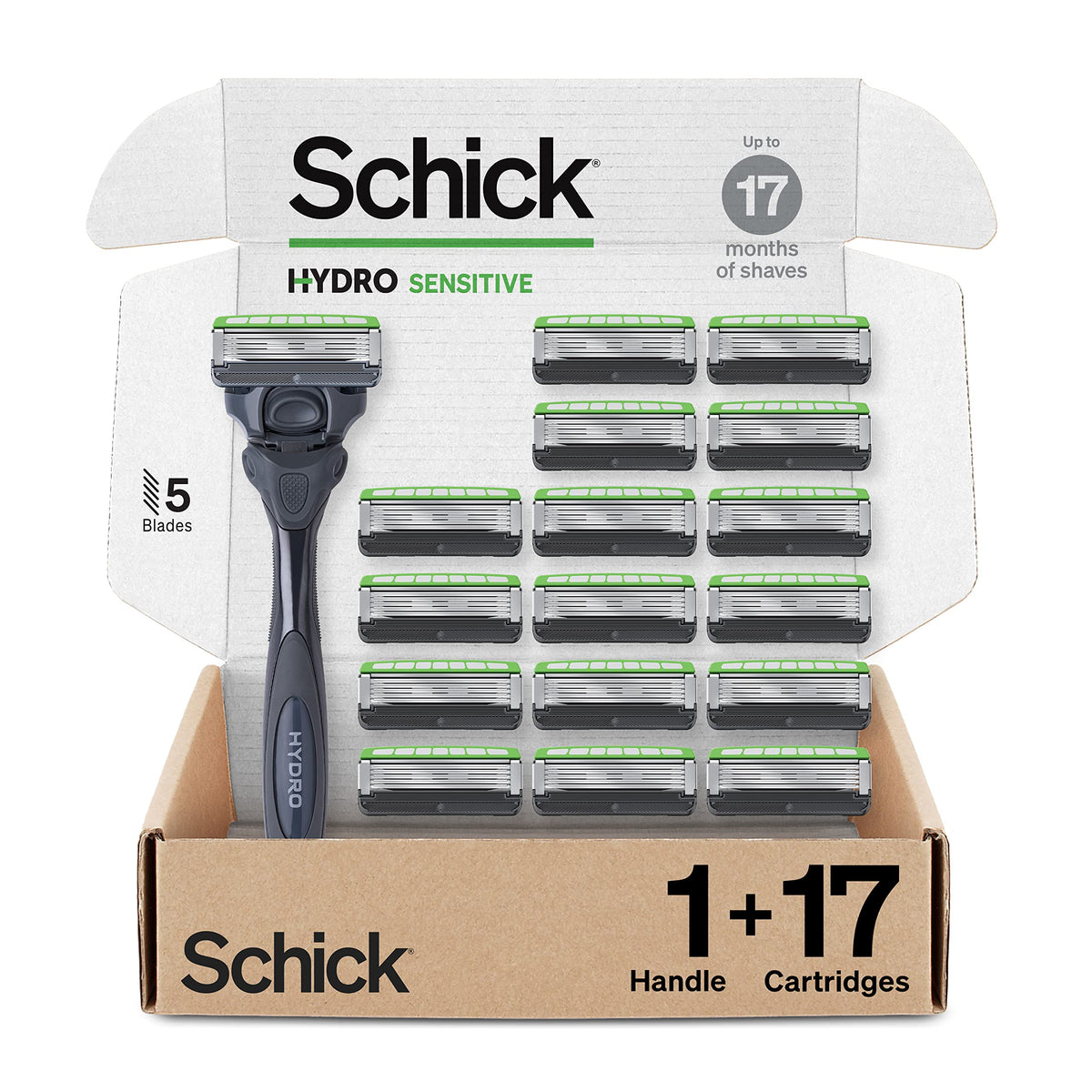 Schick Hydro Sensitive razor handle with ergonomic grip for comfortable, controlled shaves