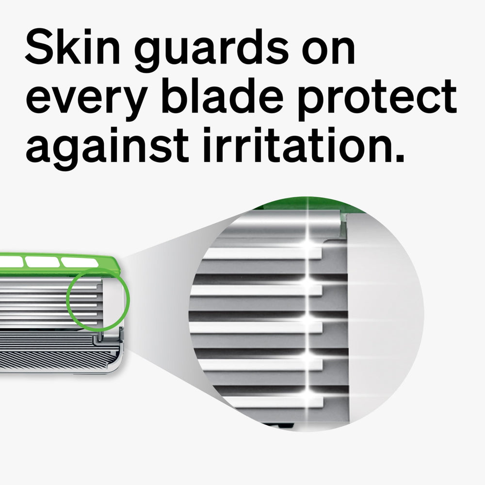 Schick Hydro Sensitive Razor Refills packaging emphasizes seven cushioning gel pools for comfort.