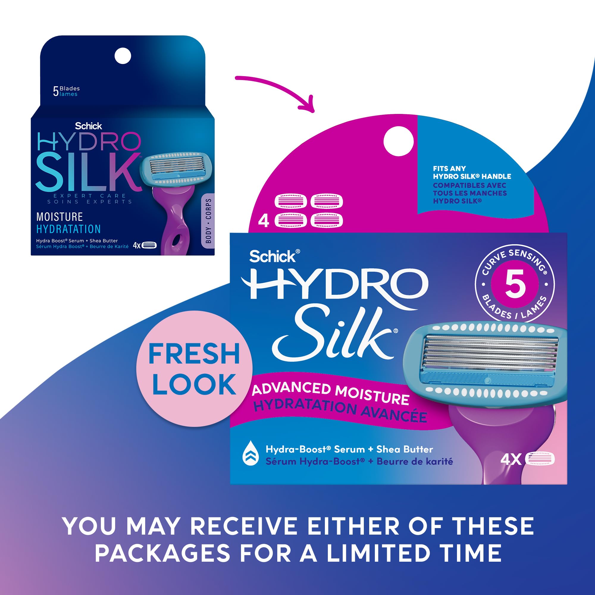 Schick Hydro Silk 5 Curve-Sensing Blades closeup offering precise contour shaving.