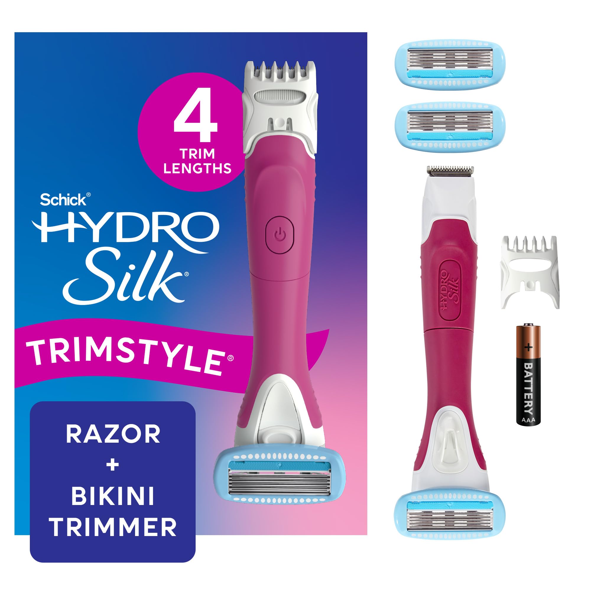 Schick Hydro Silk TrimStyle handle shows waterproof design for confident shower use