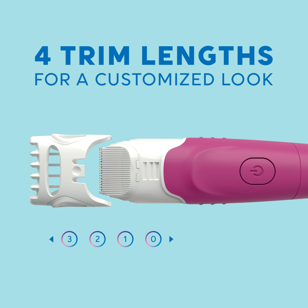 Schick Hydro Silk TrimStyle trimmer length options illustrate four trim choices