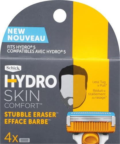 Schick Hydro Stubble Eraser refills blades closeup highlights multi-layer coating for gentle shaving.