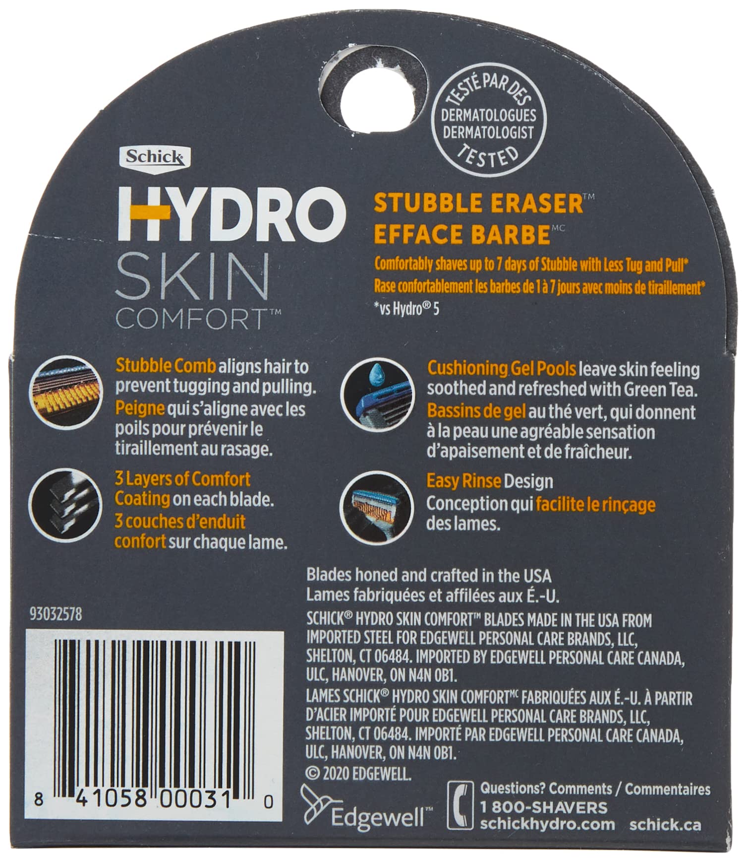 Schick Hydro Stubble Eraser refills deep stubble comb closeup demonstrates hair alignment for controlled cuts.