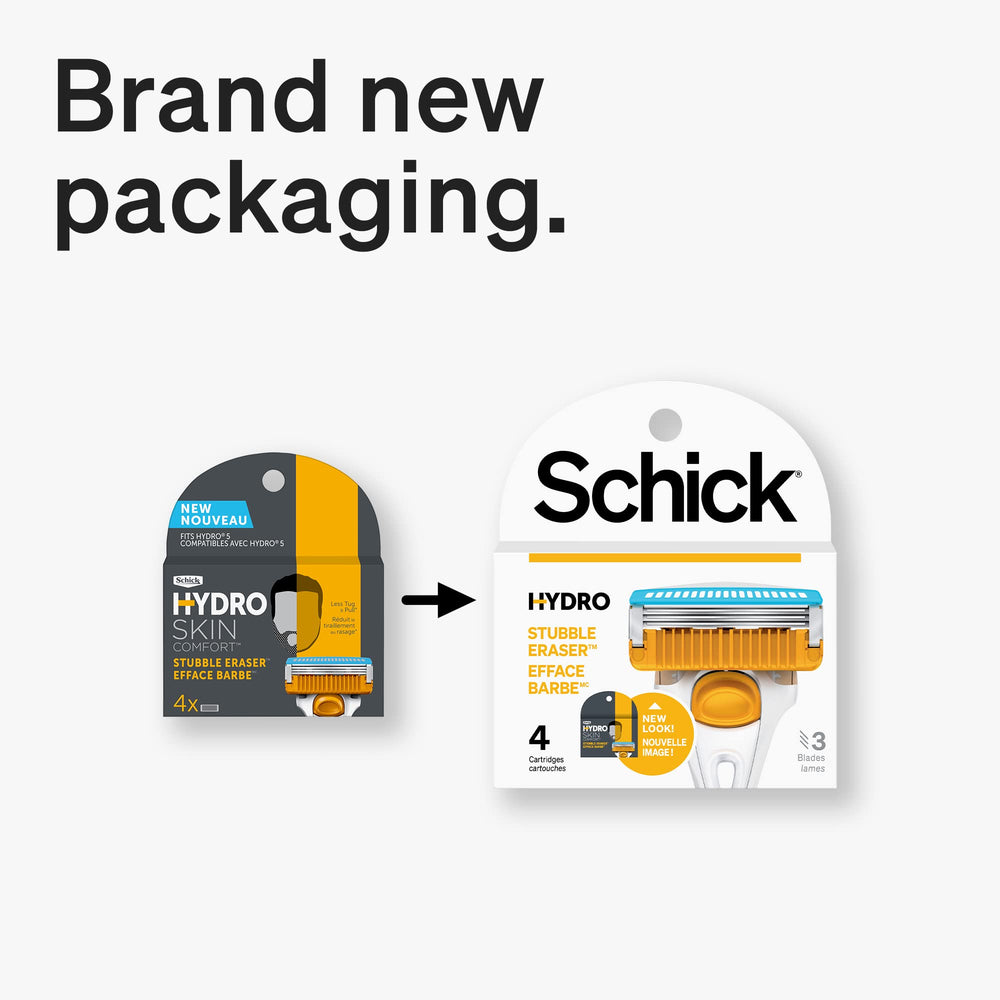 Schick Hydro Stubble Eraser refills stubble-on-skin scenario demonstrates long-stubble shaving flexibility.