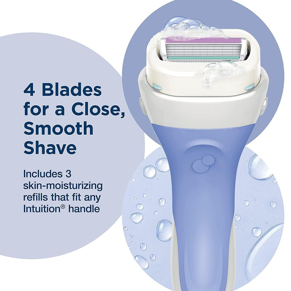 Schick Intuition Pure Nourishment lather-free shaving setup in use