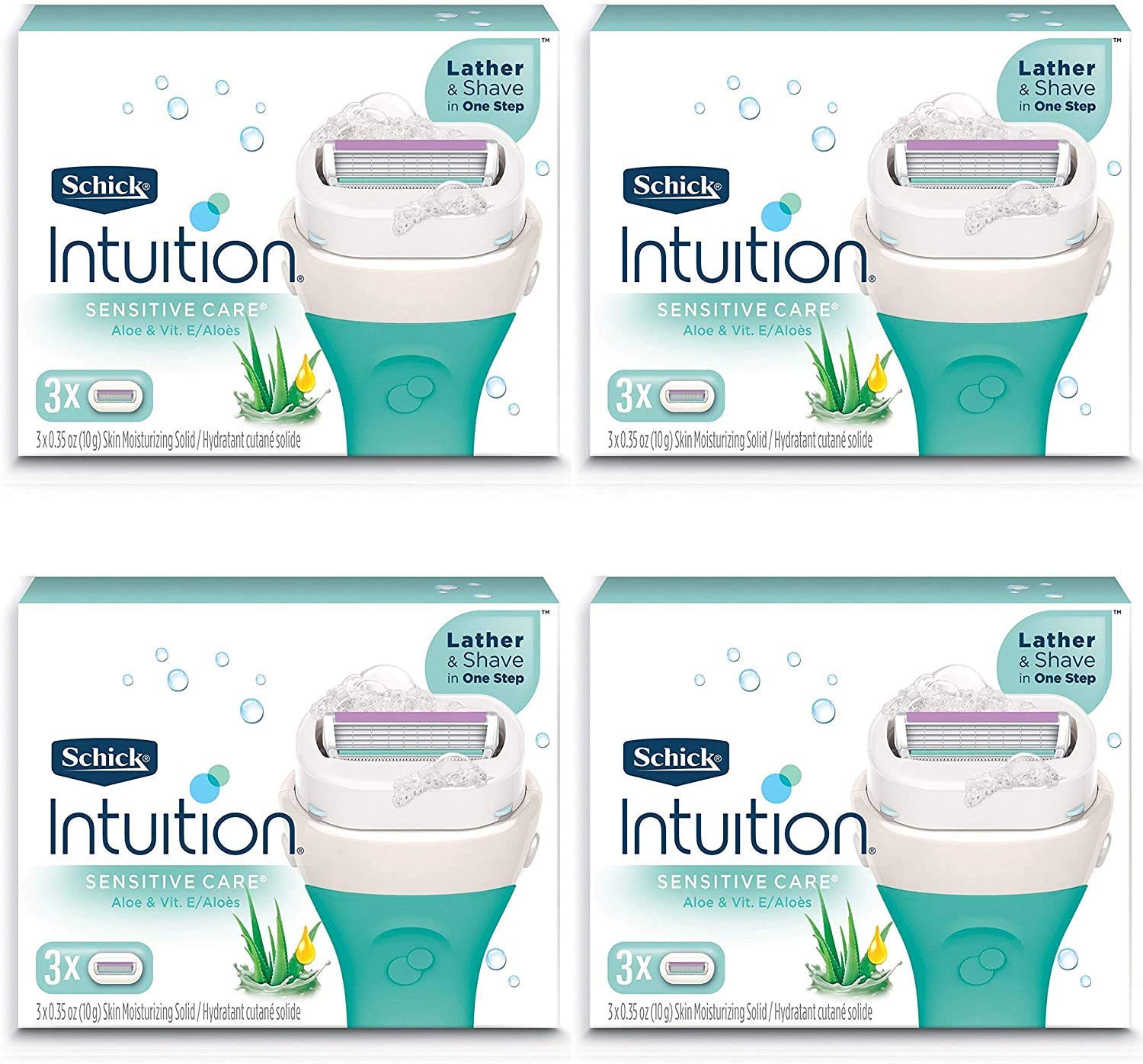 Schick Intuition Pure Nourishment refill close-up, highlighting built-in moisturizing bar for comfortable, moisturized shaving.