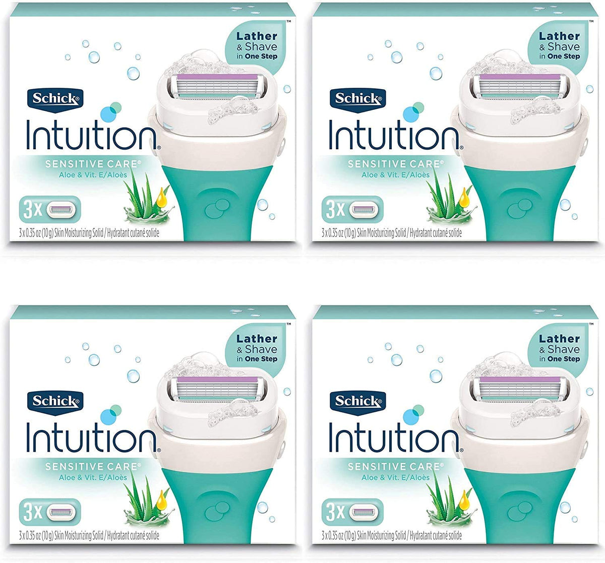 Schick Intuition Pure Nourishment refill close-up, highlighting built-in moisturizing bar for comfortable, moisturized shaving.