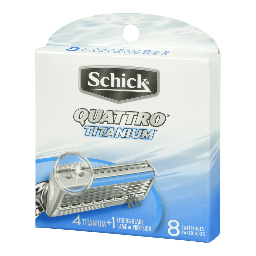 Schick Quattro titanium blades glide close-up, emphasizing durability