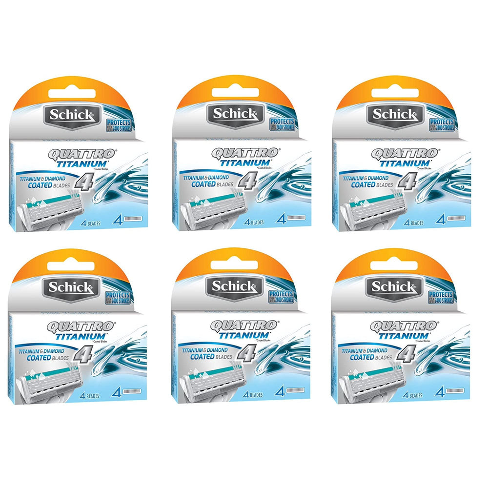 Schick Quattro Titanium razor refill with four blades for a smoother shave.