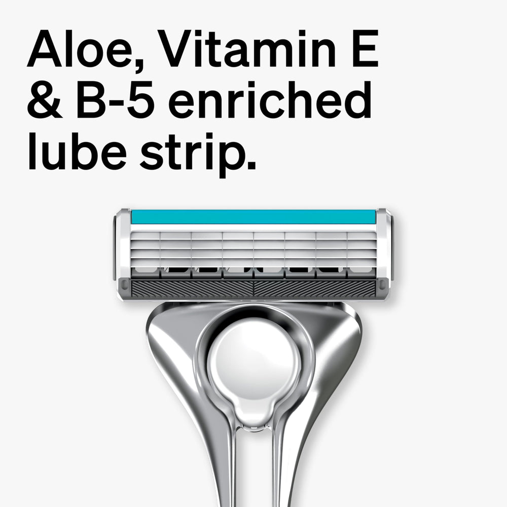 Schick Quattro Titanium refills include Aloe, Vitamin E, and Vitamin B5 for a smoother glide.