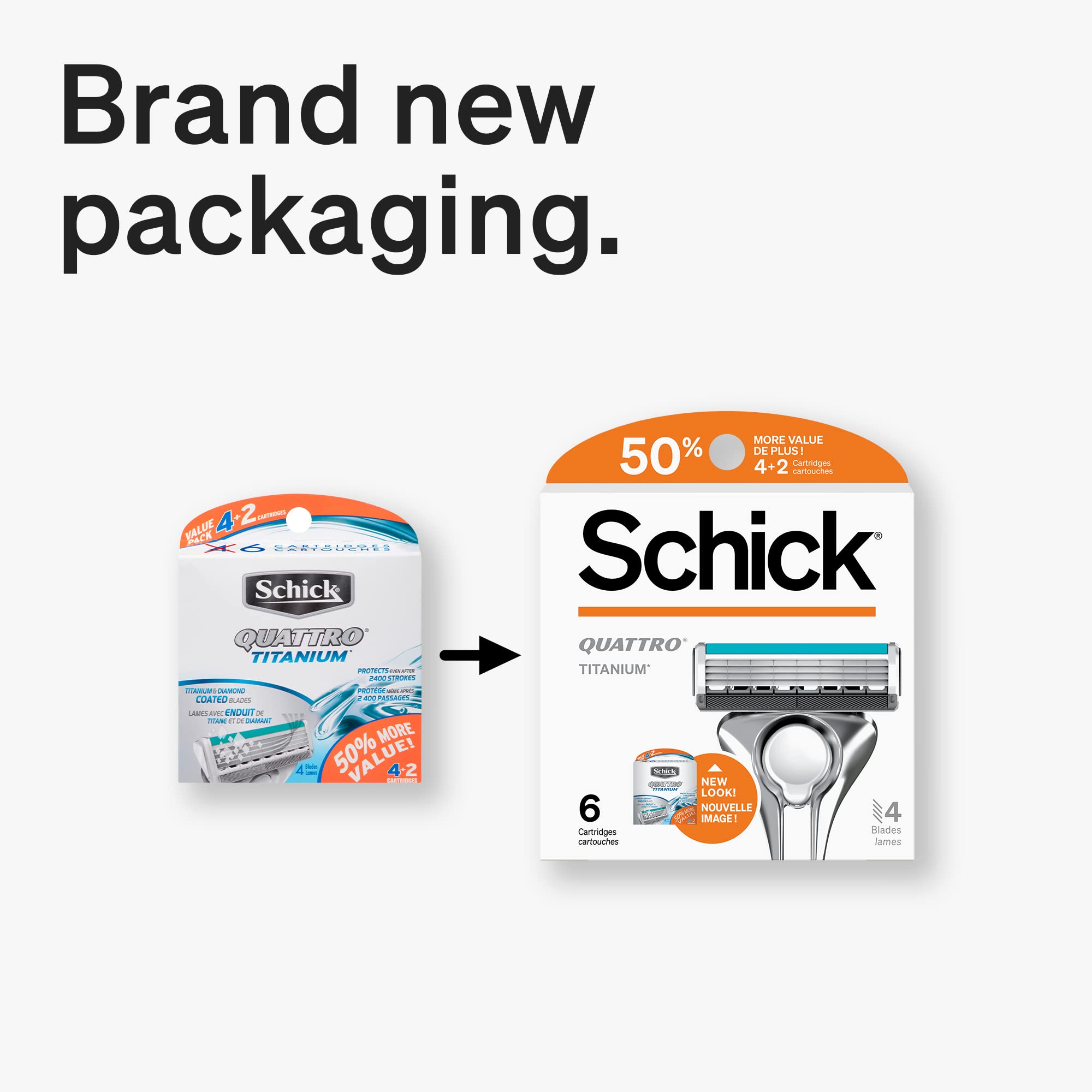 Schick Quattro Titanium refills pivot head image demonstrates maneuverability for hard-to-reach areas.