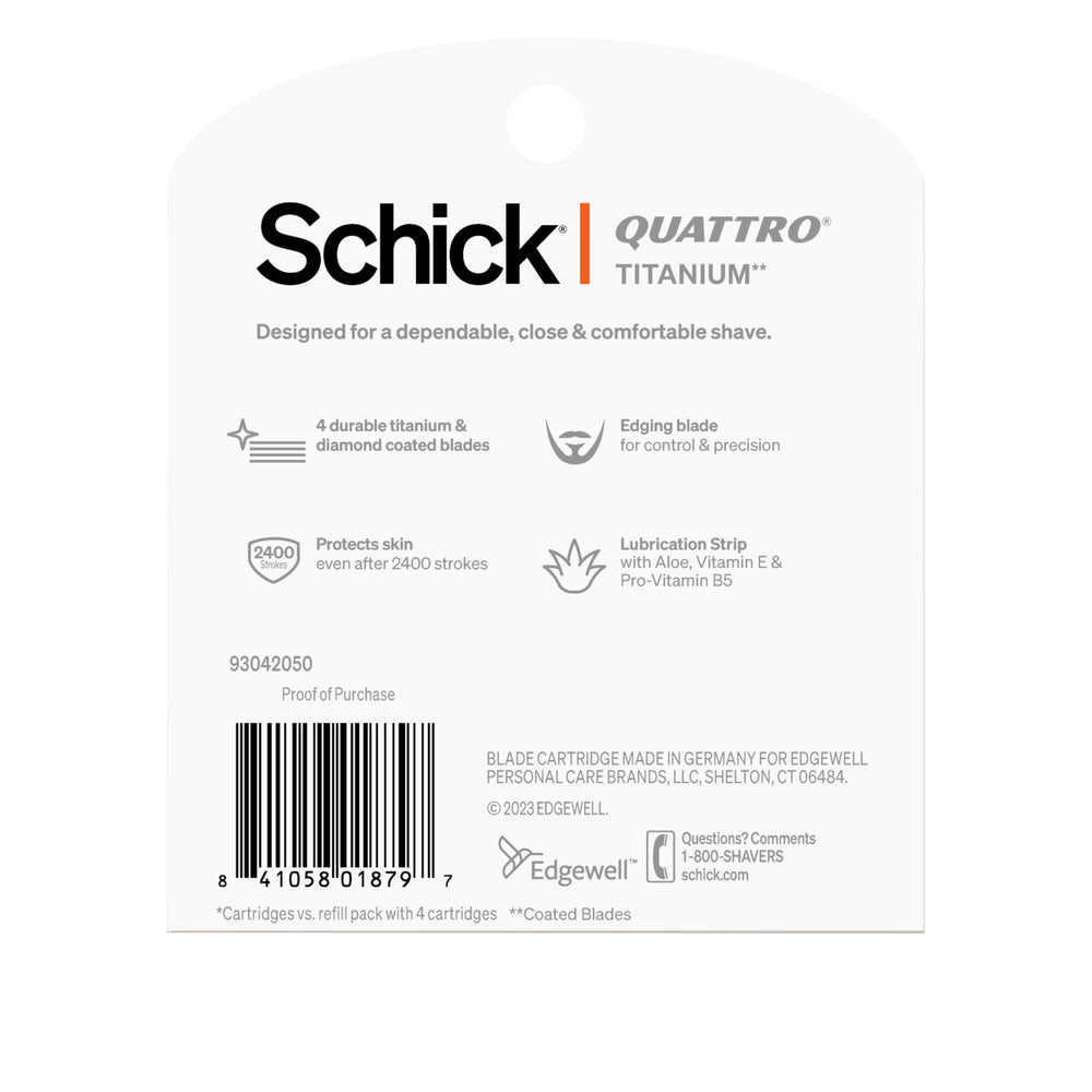 Schick Quattro Titanium refills value-pack design supports easy replacement and storage.