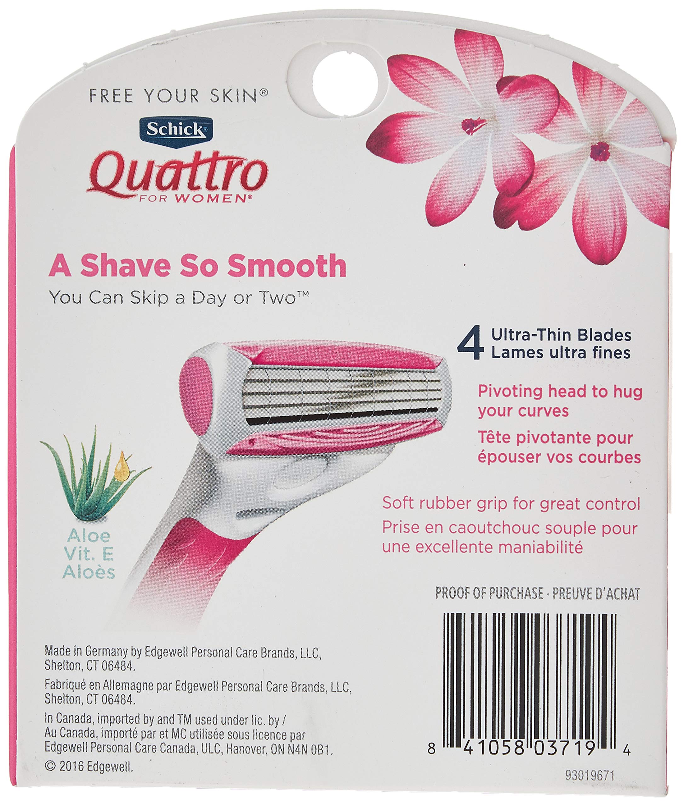 Schick Quattro for Women cartridge with pivoting head for contour shaving