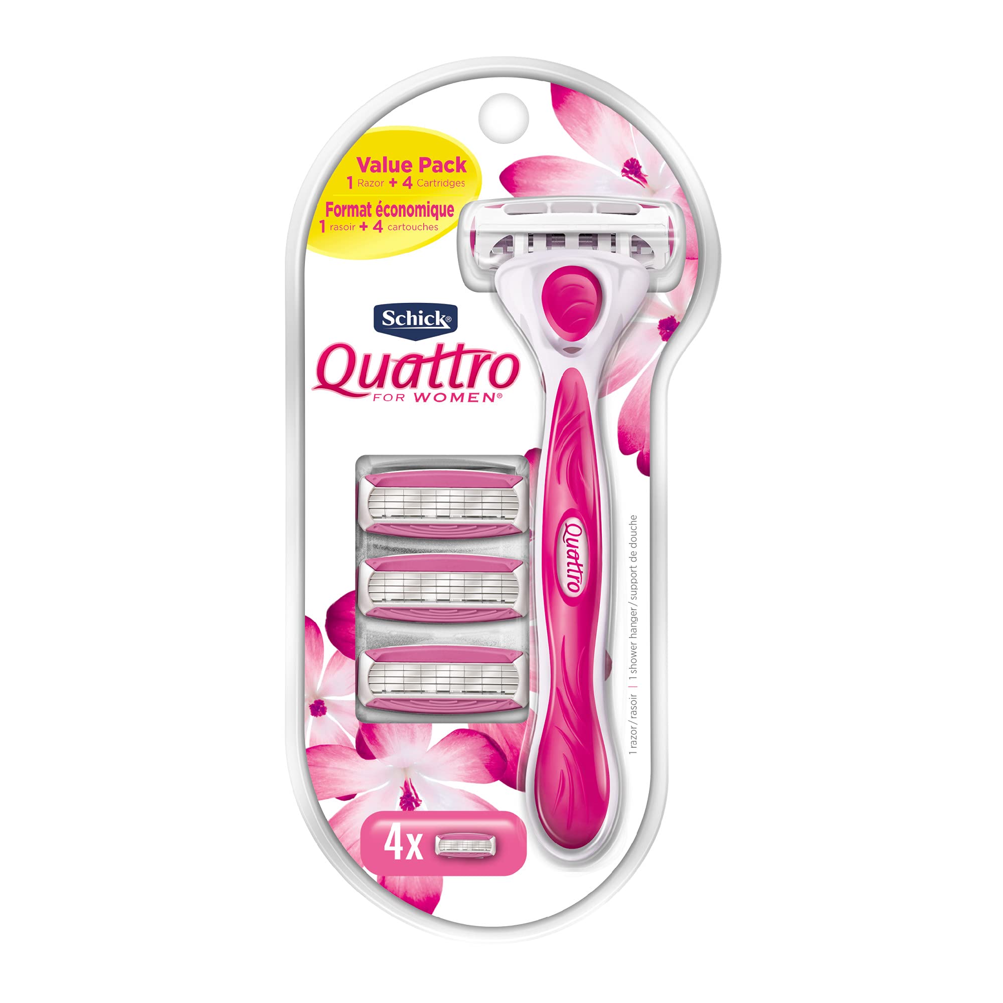 Schick Quattro Women’s razor handle with comfortable grip for precise control.