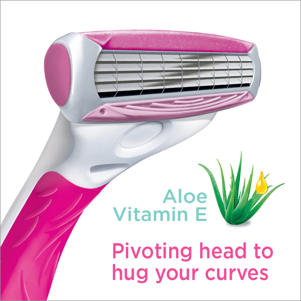 Schick Quattro pivoting head glides along contours for smooth shaving.