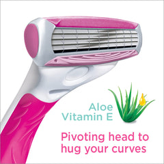 Schick Quattro pivoting head glides along contours for smooth shaving.