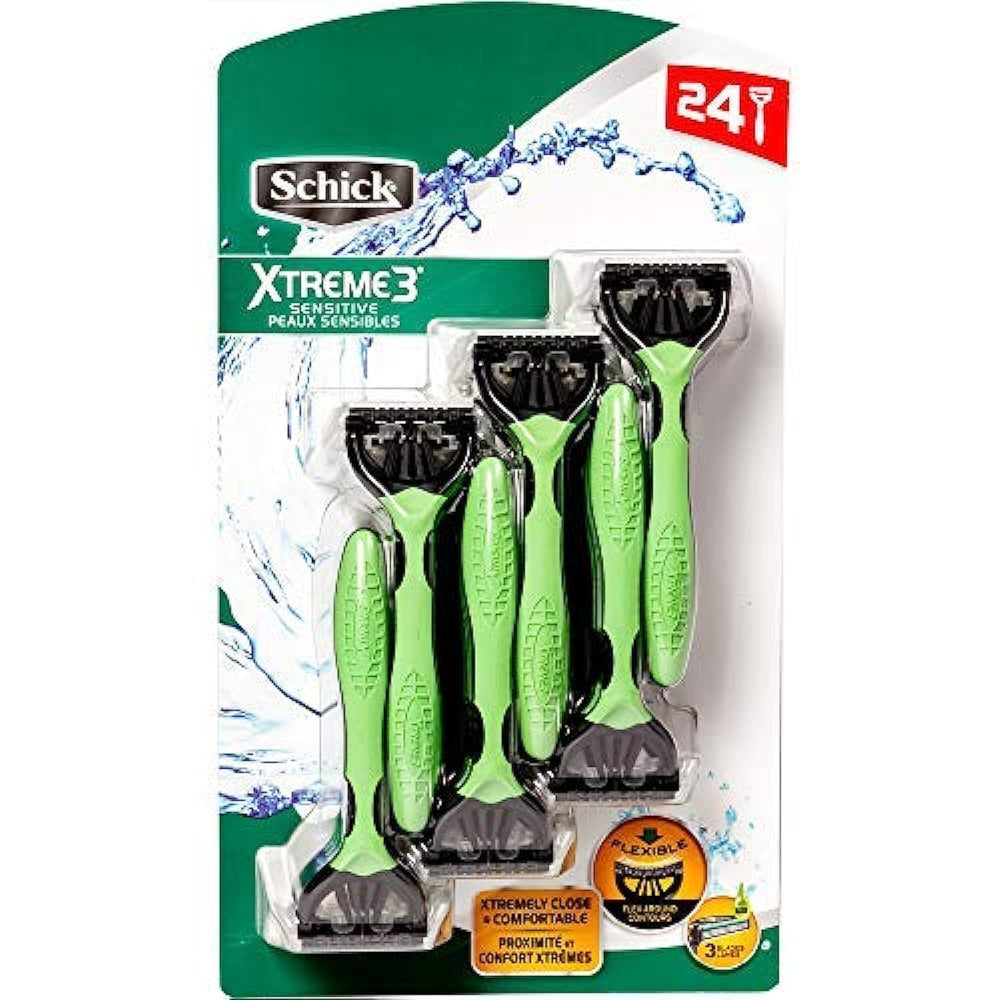 Schick Xtreme 3 Sensitive razor pack shot highlighting value for sensitive skin shaving
