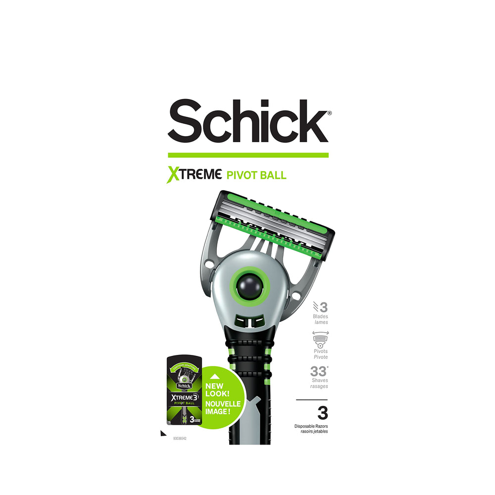 Schick Xtreme Pivot Ball Razor angled view with ergonomic grip for precise daily shaves.