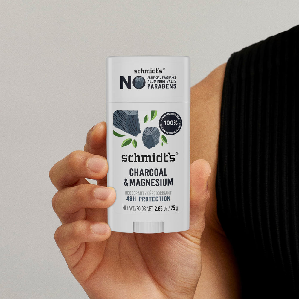Schmidt's Charcoal & Magnesium deodorant-natural-fragrance features plant-based scent notes.