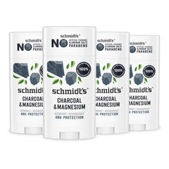 Schmidt's Charcoal & Magnesium deodorant-packaging shows aluminum-free protection for daily wear.