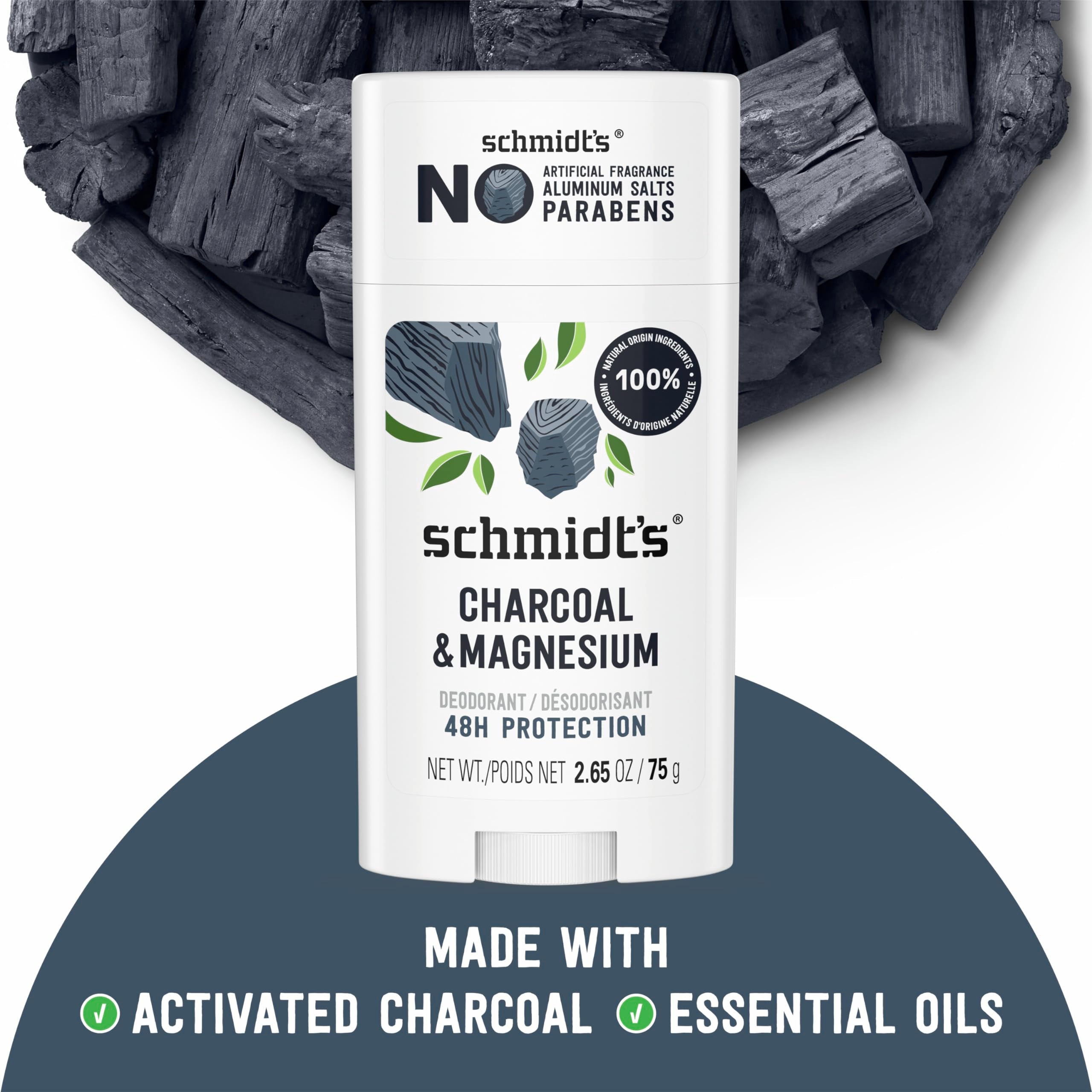 Schmidt's Charcoal & Magnesium deodorant-swatch reveals natural fragrance and skin-friendly formula.