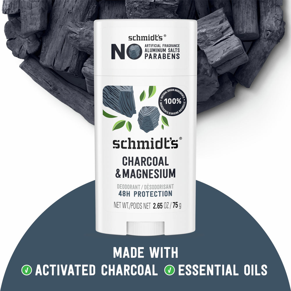 Schmidt's Charcoal & Magnesium deodorant-swatch reveals natural fragrance and skin-friendly formula.