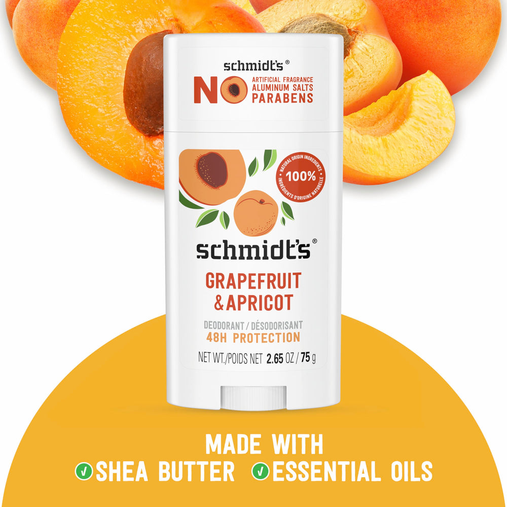Schmidt's Grapefruit & Apricot ingredients magnesium highlight plant-based formula.