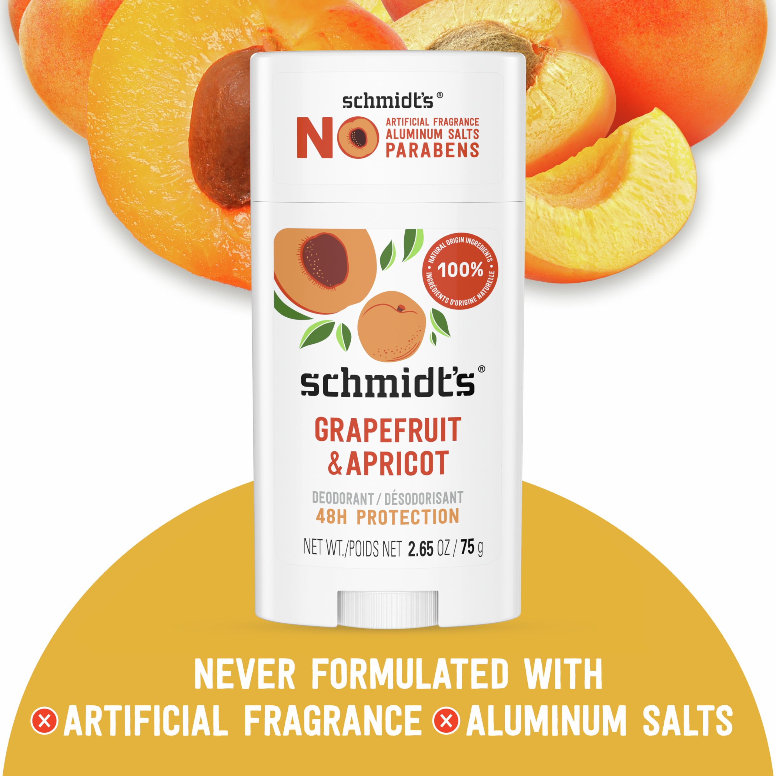 Schmidt's Grapefruit & Apricot vegan and cruelty-free emblem on packaging.