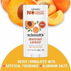 Schmidt's Grapefruit & Apricot vegan and cruelty-free emblem on packaging.