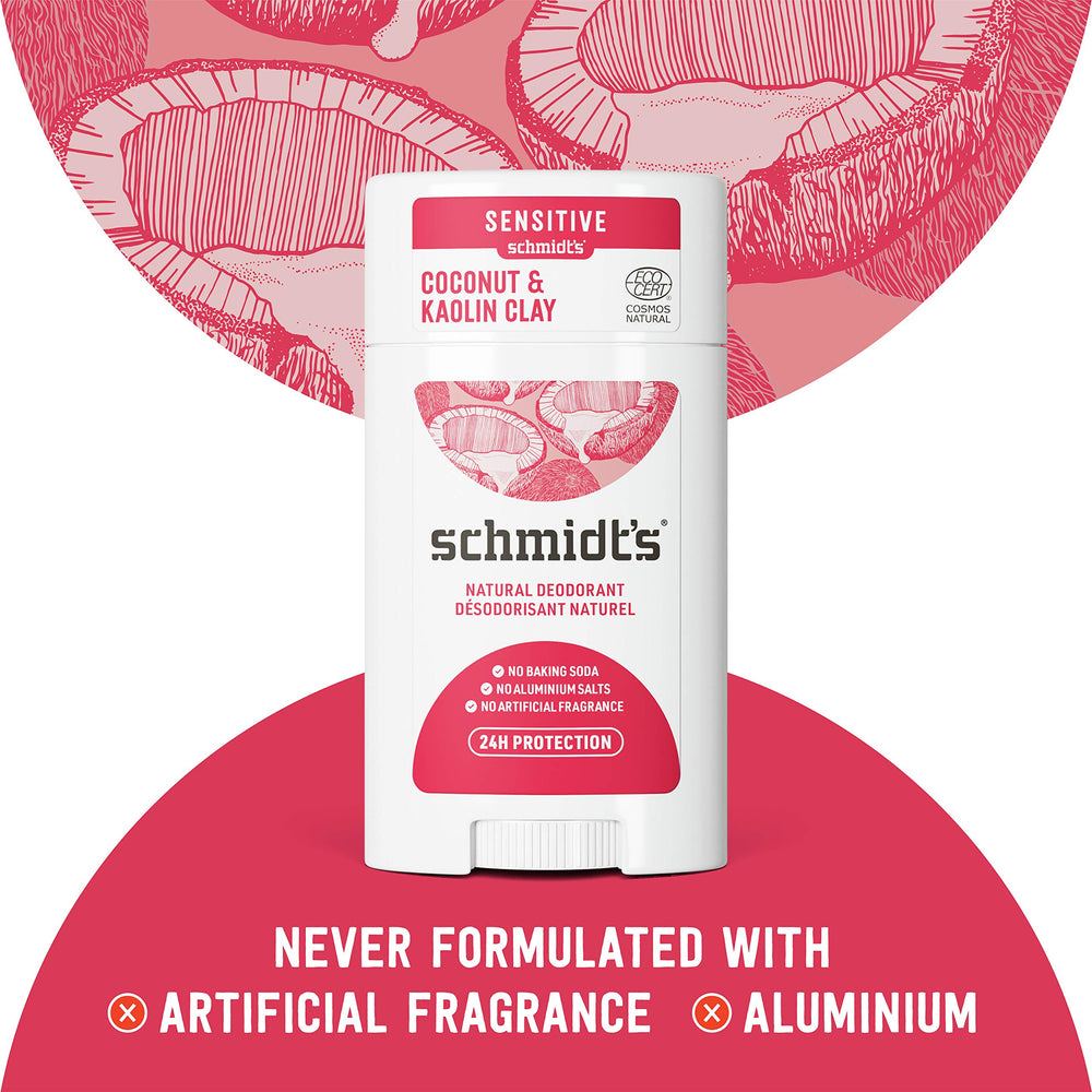 Ecocert natural label and vegan cruelty-free certifications on Schmidt's packaging.