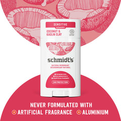 Ecocert natural label and vegan cruelty-free certifications on Schmidt's packaging.