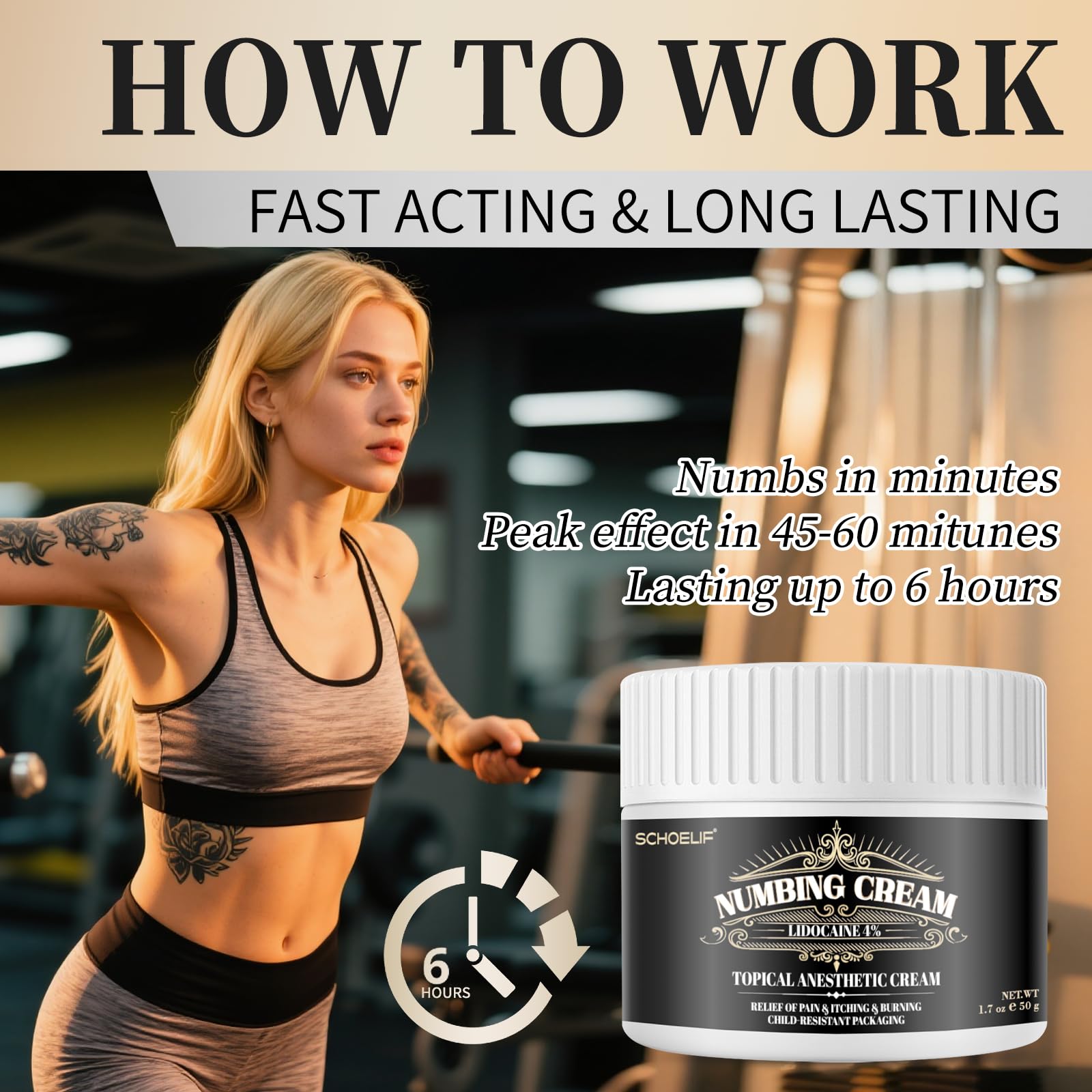 SCHOELIF Numbing Cream apply-to-skin demonstrates easy application for targeted temporary relief.