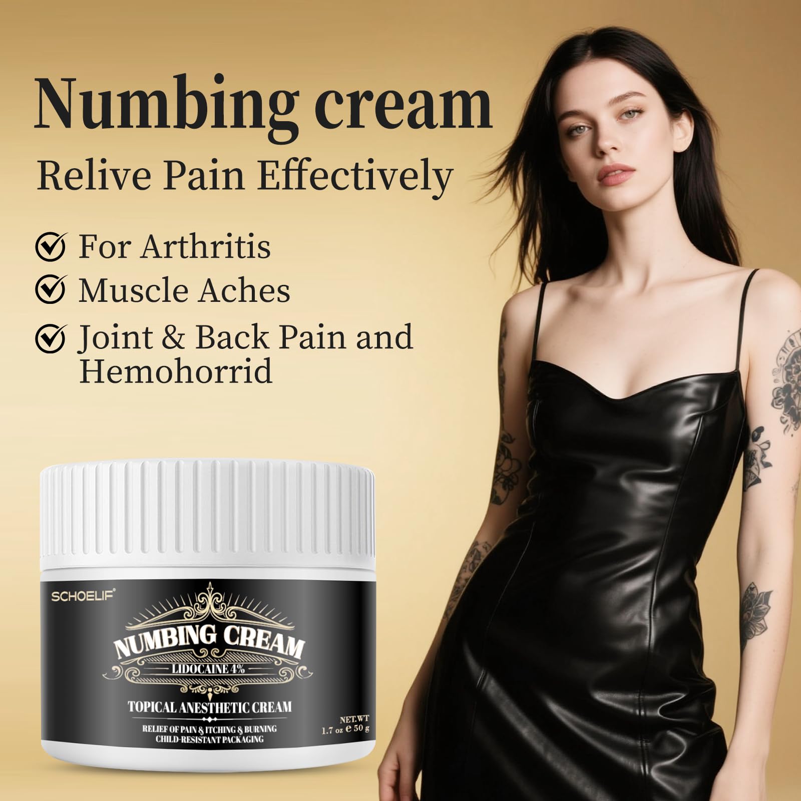 SCHOELIF Numbing Cream fragrance-free image emphasizes irritation-free use on sensitive skin.