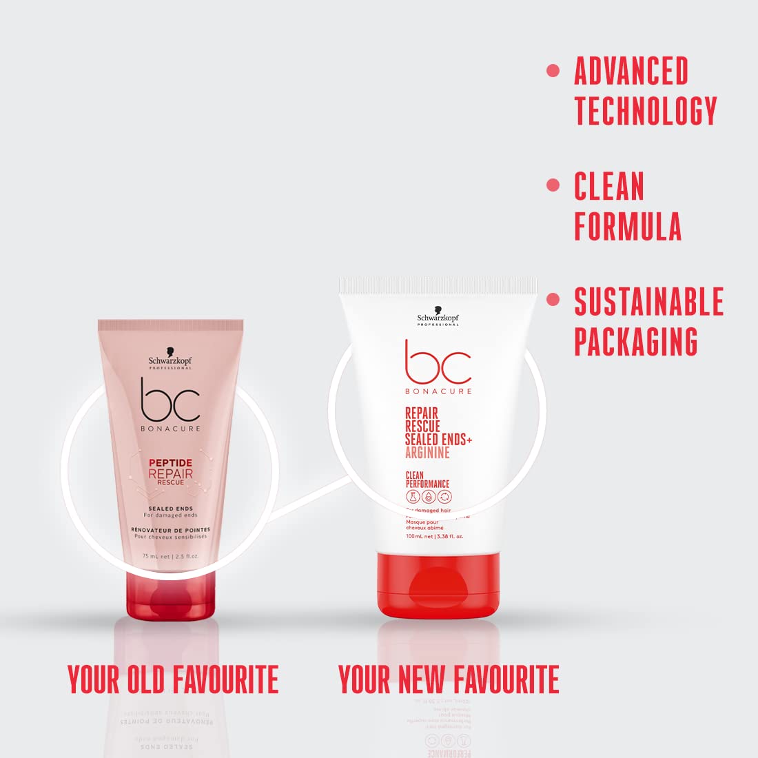 Schwarzkopf BC Bonacure Peptide Repair Rescue Sealed Ends end-care close-up showing smooth ends.