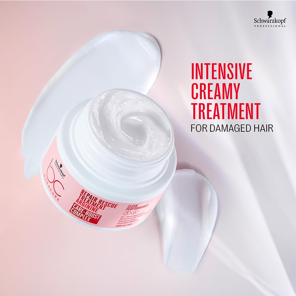 Schwarzkopf BC Peptide Repair Rescue Treatment cream-texture close-up suggests smoothing action.