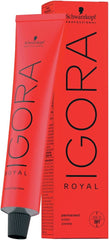 Schwarzkopf Igora Royal Color Creme 6-68 tube shows lasting permanent color solution.