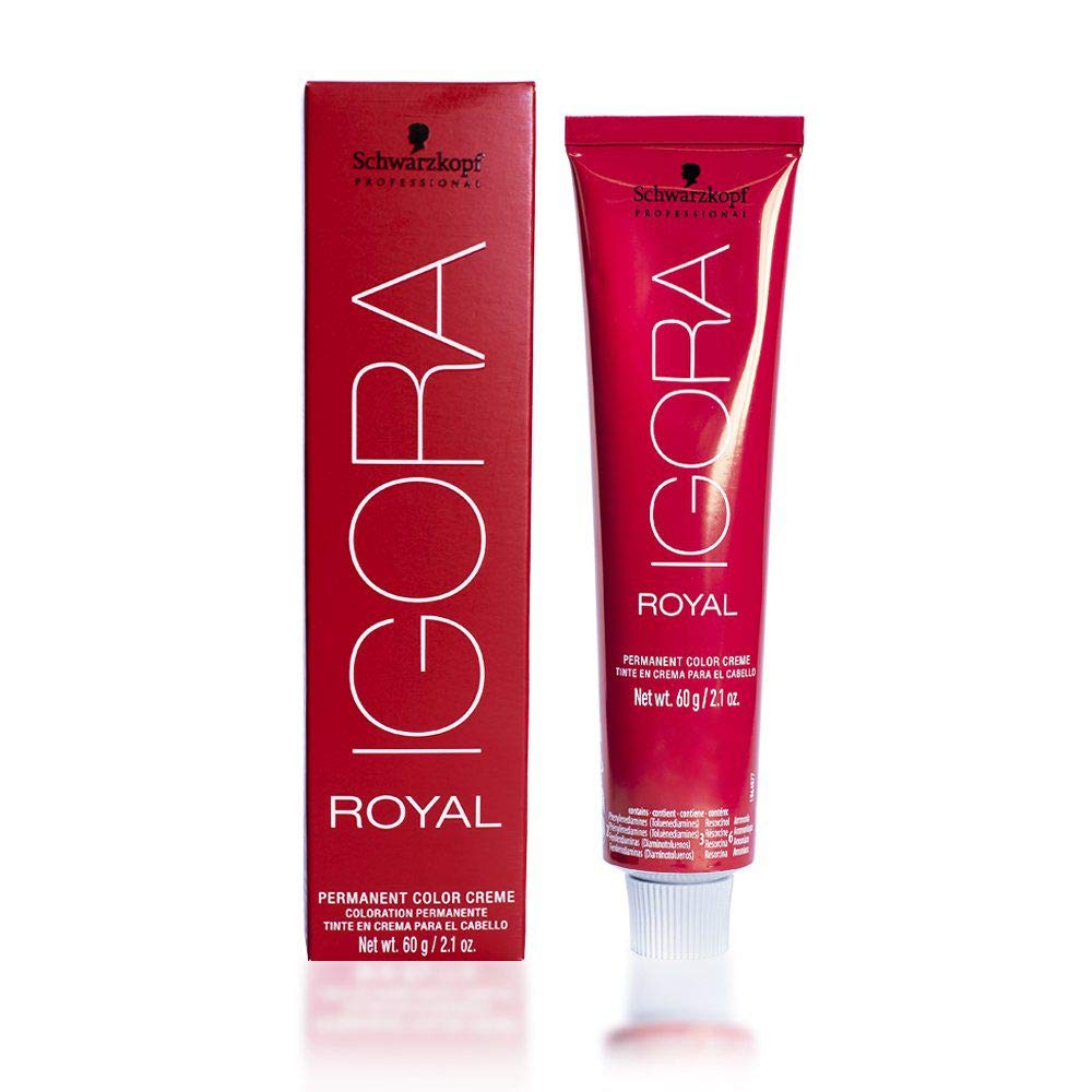 Schwarzkopf Igora Royal Permanent Color Creme 4-63 bottle shows rich chocolate brown shade for gray coverage