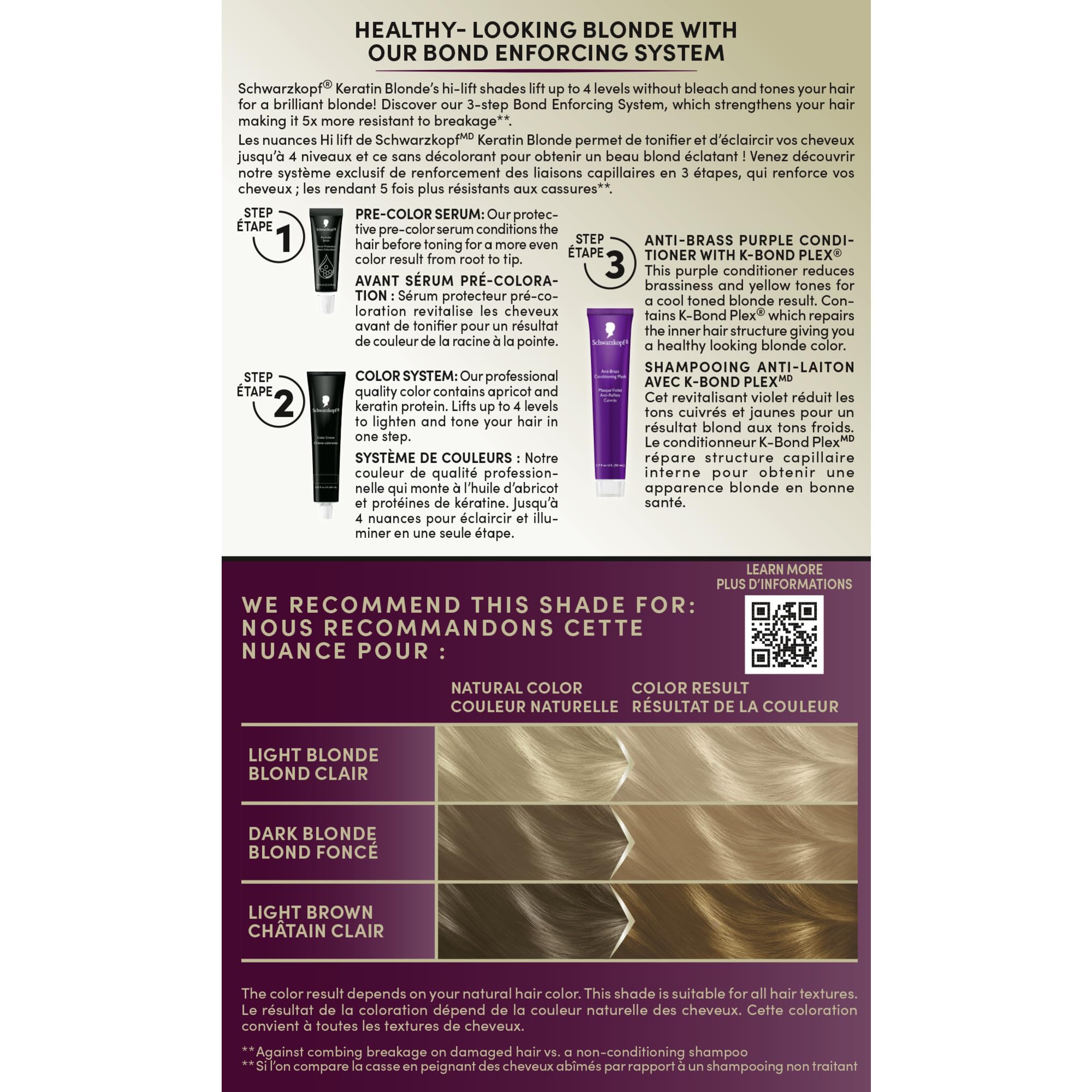 Schwarzkopf Keratin Blonde purple conditioner counteracts brass and adds shine
