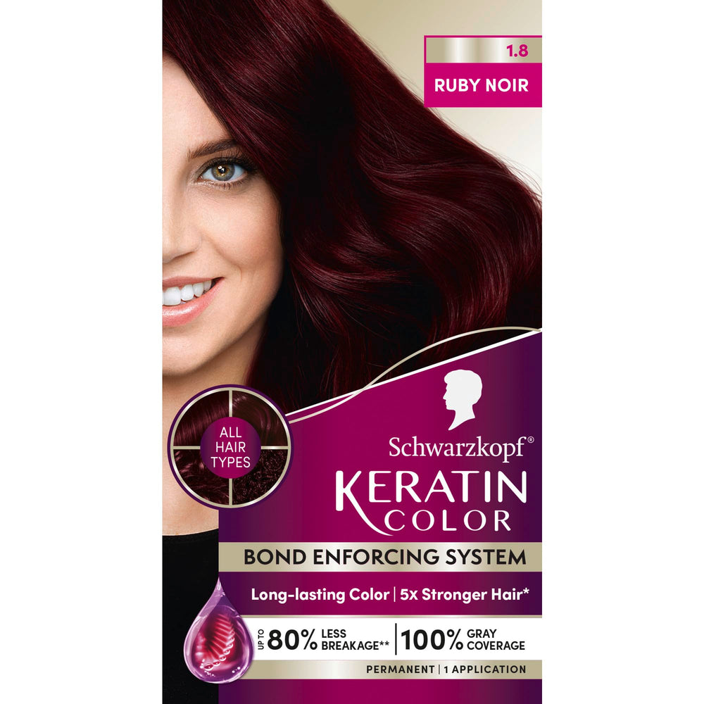 Schwarzkopf Keratin Color box with 1.8 Ruby Noir for lasting vibrancy