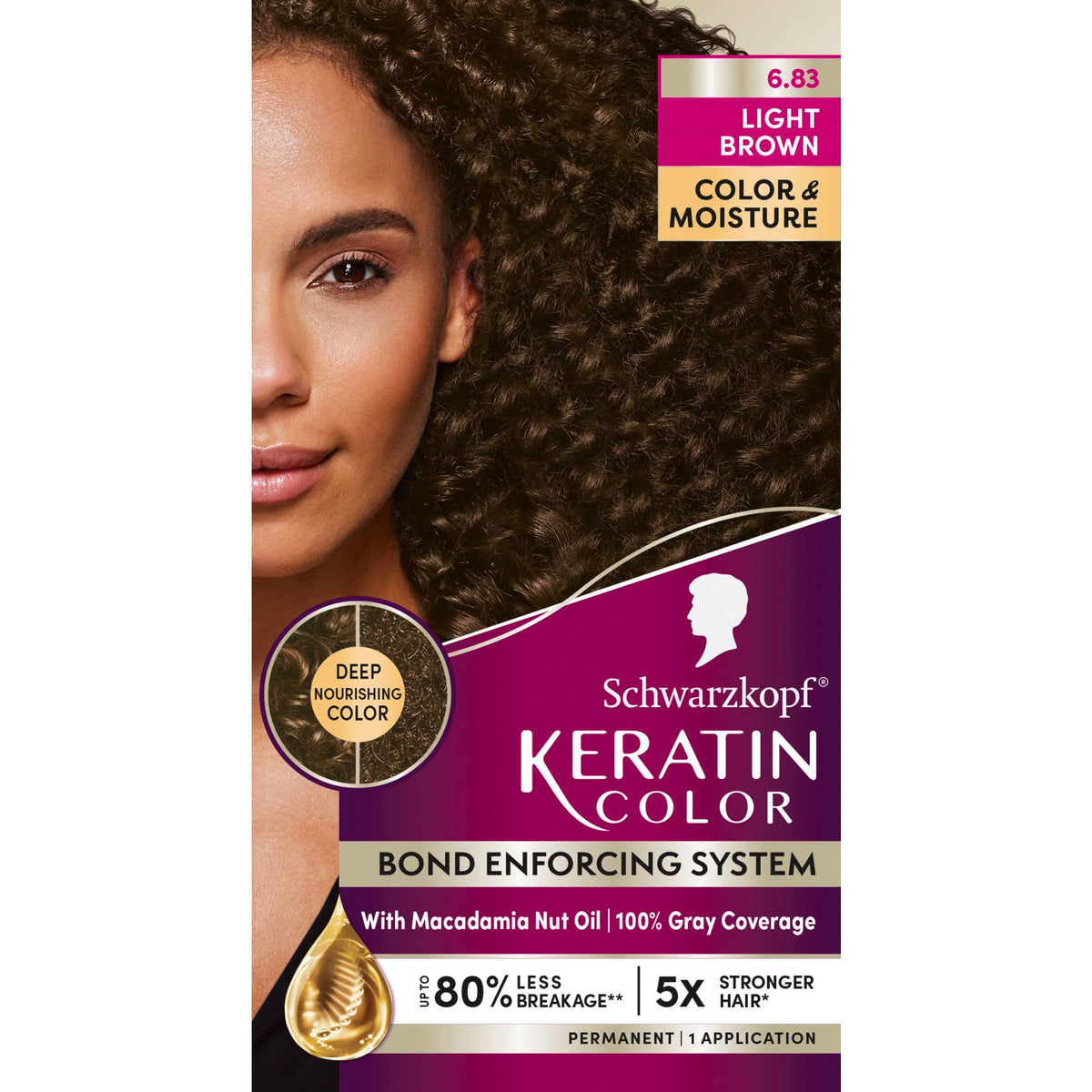 Schwarzkopf Keratin Color 6.83 light brown tube delivers vibrant, even color.
