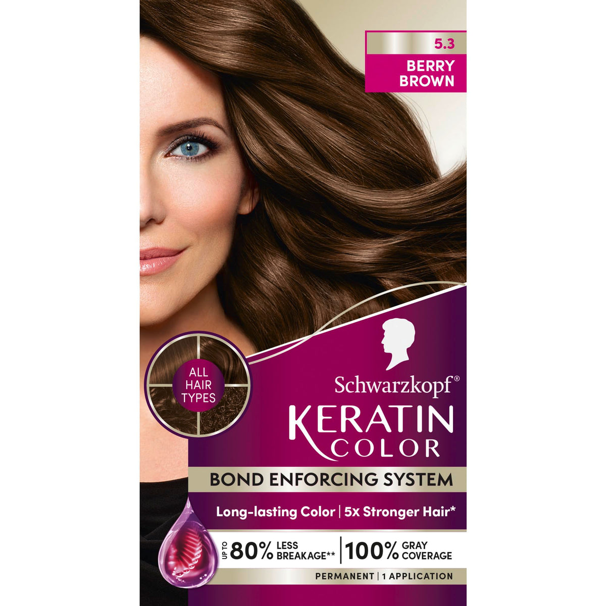 Schwarzkopf Keratin Color Berry Brown pour shows creamy dye ready for even application.